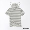 Stripe Print Cotton Short Sleeve T-shirts with Attached Face Mask Black/White
