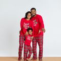 Joyful Merry Christmas Letter Top and Plaid Pants Family Matching Pajamas Sets (Flame Resistant) Red