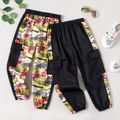 Kid Boy Letter Vehicle Print Casual Cargo Pants Joggers with Pocket Black