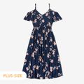 Navy Blue Floral Print Sling Dress for Mommy and Me Royal Blue