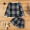 2-piece Elegant Houndstooth Long-sleeve Top and Shorts Set Black