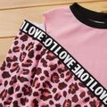 2-piece Kid Girl Letter Leopard Print Cold Shoulder Long-sleeve Top and Solid Leggings Set Pink