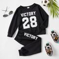 2-piece Toddler Boy Letter Number Print Long-sleeve Top and Elasticized Black Pants Casual Set Black