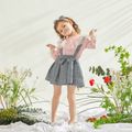 3-piece Baby / Toddler Lace Top and Bow Plaid Strap Skirt Set Pink image 3
