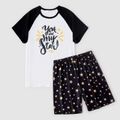 Family Matching Letter and Star Print Short-sleeve Pajamas Set (Flame Resistant) Black/White