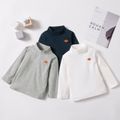 Baby / Toddler Causal Embroidered Solid Hight Neck Long-sleeve Tee White image 3
