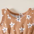 2-piece Baby Sleeveless Floral Print Casual Romper Khaki image 4