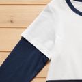 2-piece Kid Boy Letter Print Colorblock Long-sleeve T-shirt and Elasticized Solid Pants Casual Set Dark Blue