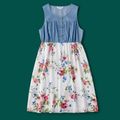 Denim Stitching Floral Print Matching Tank Midi Dresses Color block