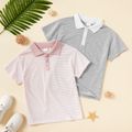 Fashionable Kid Boy Short-sleeve Lapel Collar Stripe Print T-shirts Light Pink