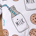 Milk and Cookie Print Long-sleeve White Baby Jumpsuit White
