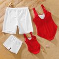 Letter Color Block One-piece Family Matching Swimsuits Red/White
