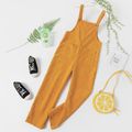 Kid Girl Casual Button Design Solid Overalls with Pocket Yellow