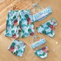 Family Look Pineapple Print Shorts and Solid Ruffle Top Swimsuit Sets Light Blue