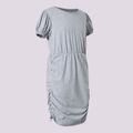 Kid Girls Avant-garde Bud Solid Short-sleeve Cotton Dress Light Grey