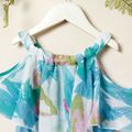 Kids Girl Floral Allover Print Ruffle Collar Dress Turquoise