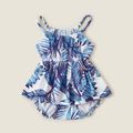 Mosaic Blue Leaves Print Family Matching White Sets Blue