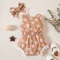 2-piece Baby Sleeveless Floral Print Casual Romper Khaki image 2