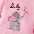 2-piece Baby Girl Elephant Butterfly Letter Print Long-sleeve Bodysuit Romper and Mermaid Tail Pants Set Pink image 3