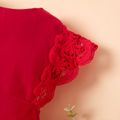 100% Cotton Lace decor Flutter-sleeve Red Baby Set Red image 3