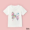 Butterfly Print White Short Sleeve T-shirts for Mom and Me White