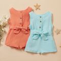 Baby Girl 95% Cotton Crepe Sleeveless Button Up Belted Romper Light Pink image 5
