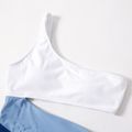 Color Block Family Matching Swimsuits(One Shoulder Swimsuits for Mommy and Me) Dark Blue/white