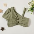 Kid Girl One-Shoudler Solid 100% Cotton Blouse Green image 1