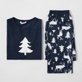 Family Matching Reindeer Christmas Tree Print Pajamas Sets (Flame resistant) Royal Blue