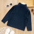 Toddler Girl/Boy Animal Embroidery Turtleneck Cable Knit Sweater Dark Blue