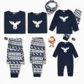 Family Matching Reindeer Print Christmas Pajamas Sets (Flame Resistant) Dark Blue