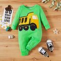 Baby Boy Vehicle Truck Print Long-sleeve Jumpsuit Green image 1
