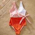 Family Matching Color Block Bright Color Print Swimsuits Coral