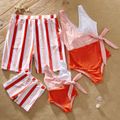 Family Matching Color Block Bright Color Print Swimsuits Coral