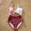 Cute Colorblock Cutout One-piece Matching Swimsuits Cameo brown