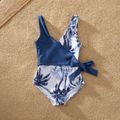 Family Look Coconut Tree Print Matching Swimsuits Deep Blue