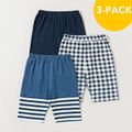 3-piece Kids Boy Solid Striped Plaid Elasticized Shorts Multi-color