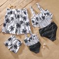 Coconut Tree Print Family Matching Swimsuits Black/White