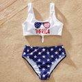 Independence Day Series Sunglasses Print Family Matching Swimsuits(Tank Style Tie Front High Waist 2-piece Swimsuits for Mom and Girl) White