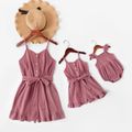 100% Cotton Solid Pink Sling Rompers with Buttons for Mommy and Me Dark Pink