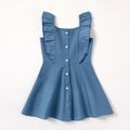 Denim Series Solid Blue Family Matching Sets(Ruffle Tank Dresses for Mom and Girl ; Button Front Shirts for Dad and Boy) Blue