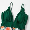 Floral Print Splice Family Matching Green Swimsuits Dark Green