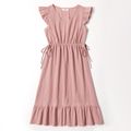 100% Cotton Solid Color Matching Pink Midi Dresses Cameo brown