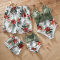 Family Look Solid Stitching Floral Print One-piece Matching Swimsuits Army green