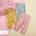 100% Cotton 3pcs Retro Floral Print Baby Pants Multi-color image 1