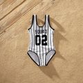 Number Print Stripe One-piece Family Matching Swimsuit Black/White