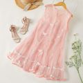Pretty Kid Girl Butterfly Embroidery Mesh Party Dress Pink