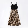 Leopard Print Splice Black Sling Dresses for Mommy and Me Black