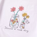 Beautiful Kid Girl Ruffle-sleeve Floral Print Denim Shorts Suits White