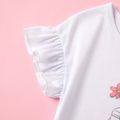 Beautiful Kid Girl Ruffle-sleeve Floral Print Denim Shorts Suits White image 4